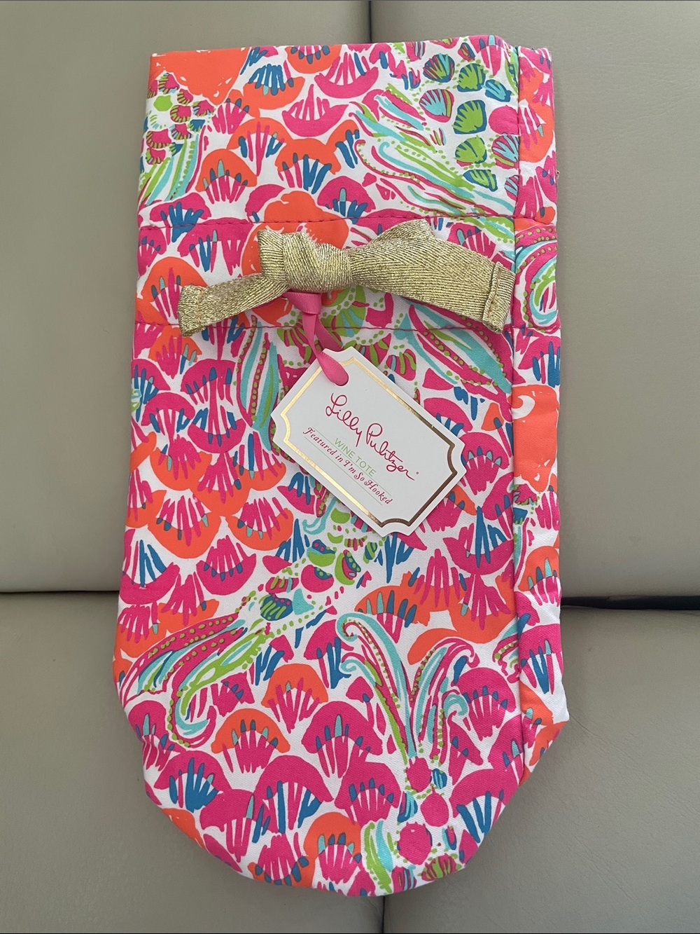 Lilly Pulitzer Coral, Pink & Blue Patterned Wine Tote